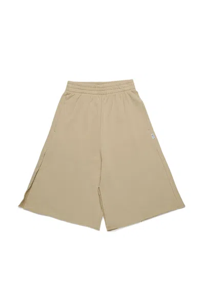 Mm6 Maison Margiela Wide-leg Fleece Shorts With Splits In Beige