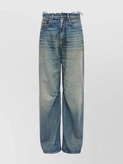 Mm6 Maison Margiela Wide-leg Frayed Faded Five-pocket Loop In Blue