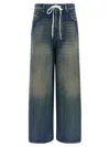 Mm6 Maison Margiela Wide-leg Drawstring Trousers Contrast Stitching In Blue