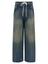 Mm6 Maison Margiela Wide-leg Drawstring Trousers Contrast Stitching In Blue