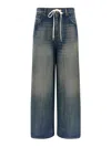 Mm6 Maison Margiela Wide-leg Drawstring Trousers Contrast Stitching In Blue