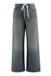 Mm6 Maison Margiela Mm6 By Maison Margiela Wide-leg Drawstring Jeans With Distressed Details In Navy