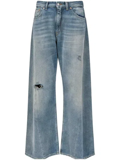 Mm6 Maison Margiela Wide Leg Jeans With Distressed Effect In Blue