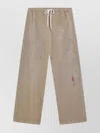 Mm6 Maison Margiela Wide Trousers With Brushstrokes And Elastic Waistband In Gold