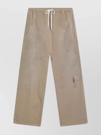 Mm6 Maison Margiela Wide Trousers With Brushstrokes And Elastic Waistband In Gold