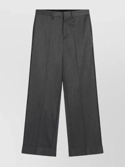 Mm6 Maison Margiela Wide Wool Blend Trousers With Cuffed Hem In Gray