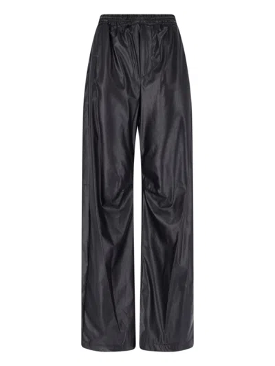 Mm6 Maison Margiela Wide-leg Faux Leather Pants With Gathered Waistband And Side Pockets In Black