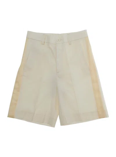 Mm6 Maison Margiela Wide-leg Wool Blend Bermuda Shorts In Neutral