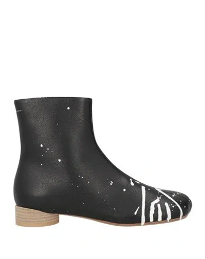 Mm6 Maison Margiela Woman Ankle Boots Black Size 8 Leather In White/black