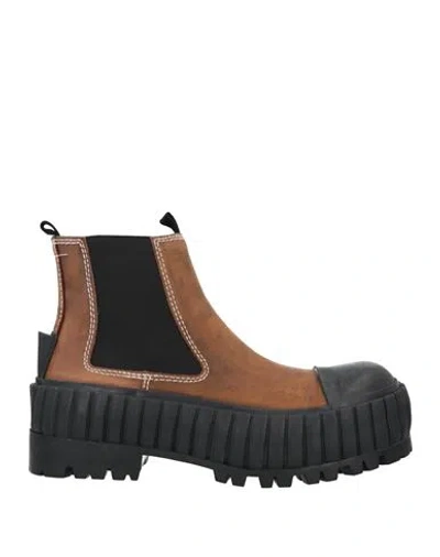 Mm6 Maison Margiela Woman Ankle Boots Camel Size 10 Soft Leather, Textile Fibers In Beige