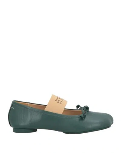 Mm6 Maison Margiela Woman Ballet Flats Emerald Green Size 8 Leather