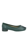 Mm6 Maison Margiela Woman Ballet Flats Emerald Green Size 8 Leather, Textile Fibers