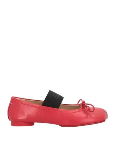 Mm6 Maison Margiela Woman Ballet Flats Red Size 8 Leather