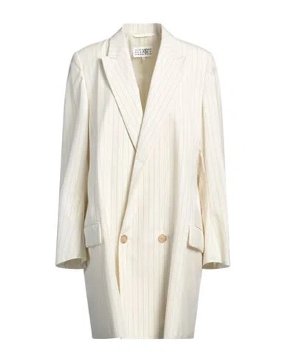 Mm6 Maison Margiela Woman Blazer Cream Size 6 Polyester, Viscose, Elastane In White