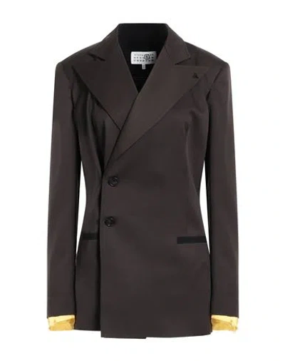 Mm6 Maison Margiela Woman Blazer Dark Brown Size 8 Polyester, Virgin Wool, Elastane