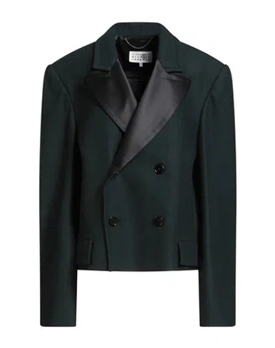 Mm6 Maison Margiela Woman Blazer Dark Green Size 4 Wool, Polyamide, Polyester
