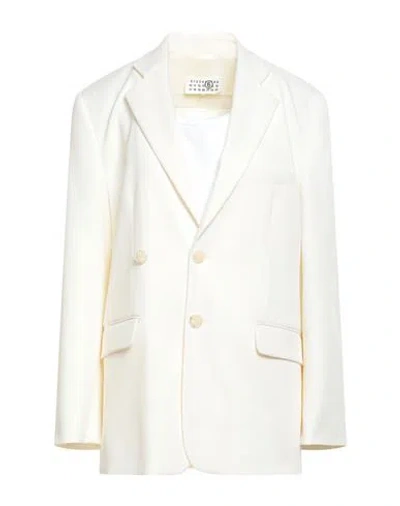 Mm6 Maison Margiela Woman Blazer Ivory Size 6 Polyester, Virgin Wool, Elastane, Cotton In White