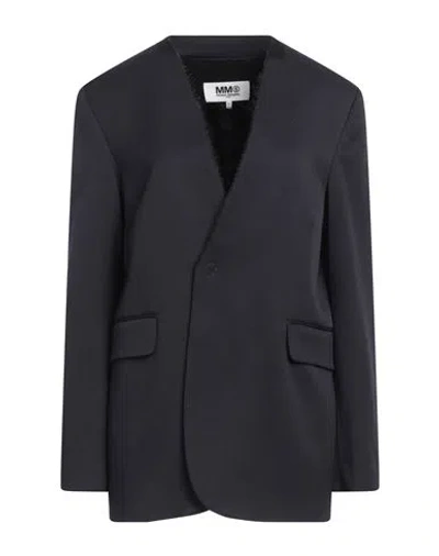 Mm6 Maison Margiela Woman Blazer Midnight Blue Size 10 Polyester, Virgin Wool, Elastane In Black