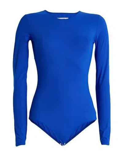 Mm6 Maison Margiela Woman Bodysuit Blue Size S Polyamide, Elastane