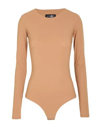 Mm6 Maison Margiela Woman Bodysuit Camel Size Xl Polyamide, Elastane In Brown