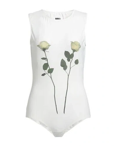 Mm6 Maison Margiela Woman Bodysuit Ivory Size Xl Polyamide, Elastane In White