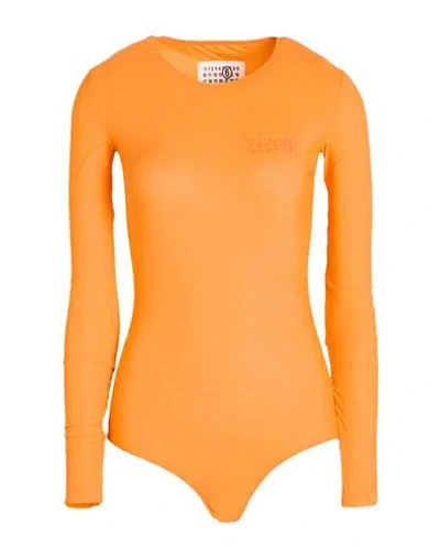Mm6 Maison Margiela Woman Bodysuit Orange Size L Polyamide, Elastane