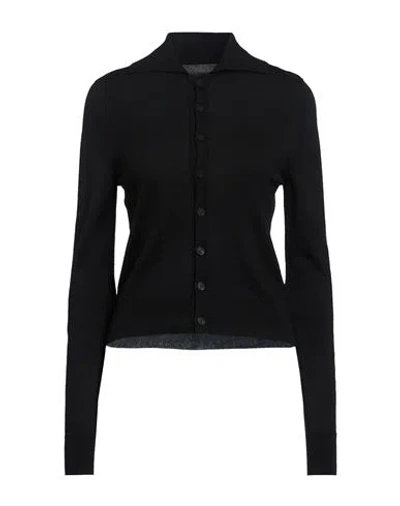 Mm6 Maison Margiela Woman Cardigan Black Size M Acrylic, Virgin Wool, Cow Leather