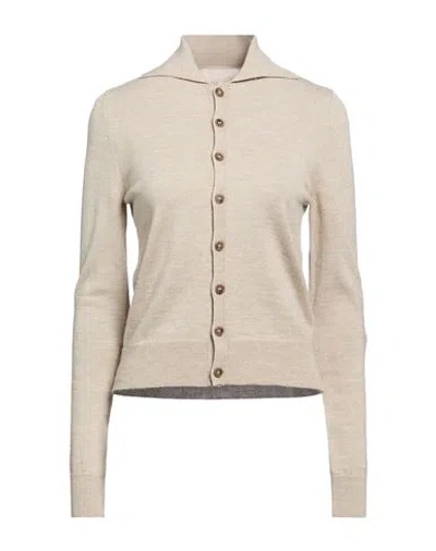 Mm6 Maison Margiela Woman Cardigan Grey Size S Acrylic, Virgin Wool, Cow Leather In Neutral