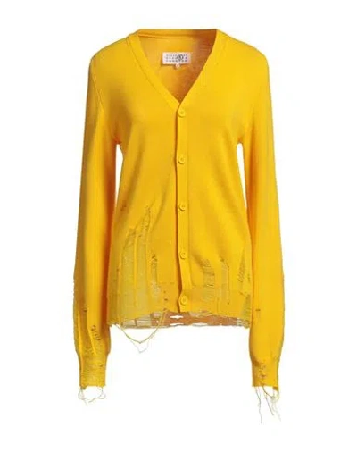 Mm6 Maison Margiela Woman Cardigan Yellow Size L Acrylic, Virgin Wool