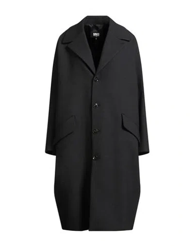 Mm6 Maison Margiela Woman Coat Charcoal Size 6 Polyester, Virgin Wool, Elastane In Black