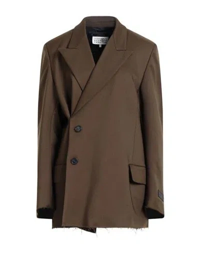 Mm6 Maison Margiela Woman Coat Khaki Size 8 Polyester In Sand