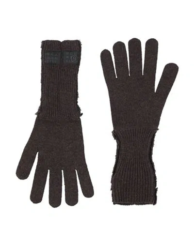 Mm6 Maison Margiela Woman Gloves Dark Brown Size S Wool, Polyamide In Neutral