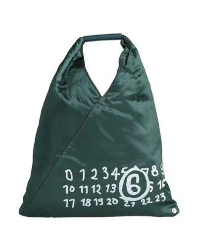 Mm6 Maison Margiela Woman Handbag Dark Green Size - Viscose, Calfskin