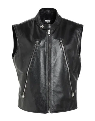 Mm6 Maison Margiela Woman Jacket Black Size L Calfskin