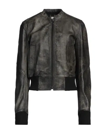 Mm6 Maison Margiela Woman Jacket Dark Brown Size 6 Calfskin, Wool, Polyamide, Elastane