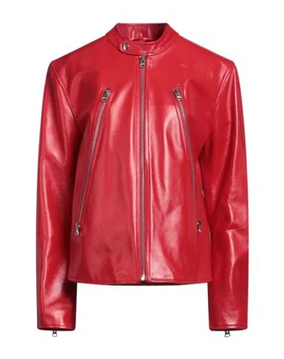 Mm6 Maison Margiela Woman Jacket Red Size 14 Ovine Leather