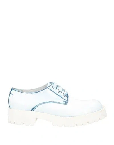 Mm6 Maison Margiela Woman Lace-up Shoes White Size 10 Leather In Blue