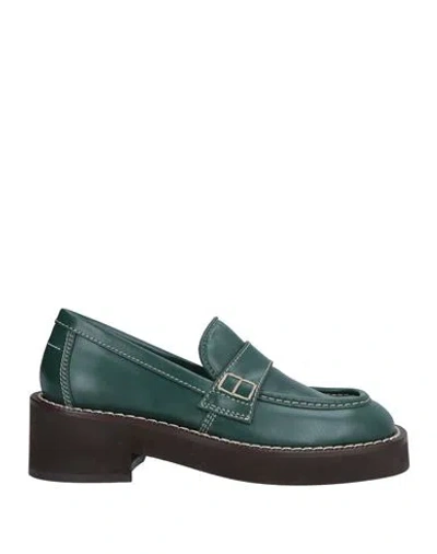 Mm6 Maison Margiela Woman Loafers Deep Jade Size 9 Leather In Green
