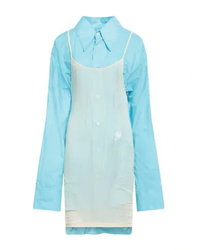 Mm6 Maison Margiela Woman Midi Dress Azure Size L Cotton, Polyamide, Elastane In Blue