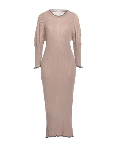 Mm6 Maison Margiela Woman Midi Dress Light Brown Size M Wool, Polyamide In Beige