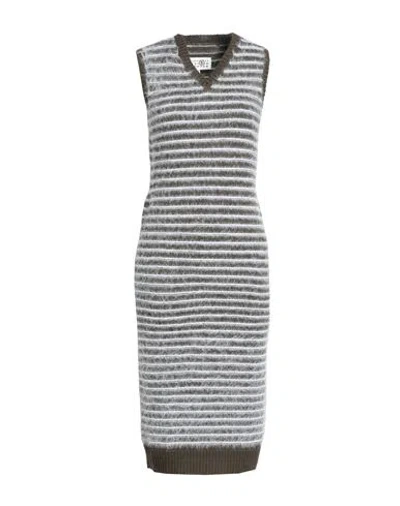 Mm6 Maison Margiela Woman Midi Dress Military Green Size S Acrylic, Virgin Wool, Polyamide In Multi
