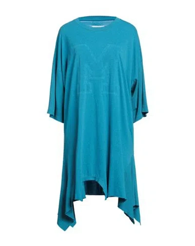 Mm6 Maison Margiela Woman Mini Dress Azure Size M Cotton, Elastane In Blue