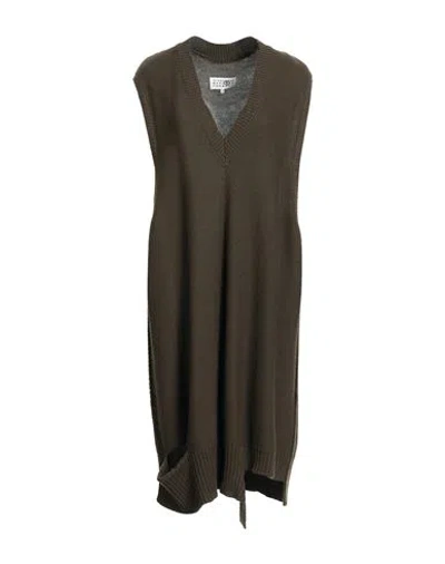 Mm6 Maison Margiela Woman Mini Dress Military Green Size L Wool, Elastane