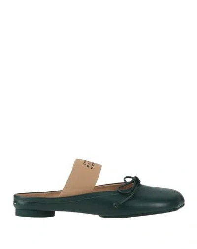 Mm6 Maison Margiela Woman Mules & Clogs Dark Green Size 6 Leather