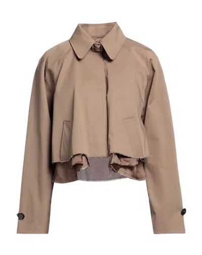 Mm6 Maison Margiela Woman Overcoat Camel Size 4 Cotton, Elastane In Beige