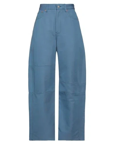 Mm6 Maison Margiela Woman Pants Slate Blue Size 28 Cotton, Polyamide
