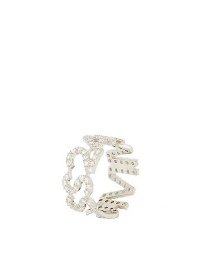 Mm6 Maison Margiela Woman Ring Silver Size 8.5 Zirconia, Brass