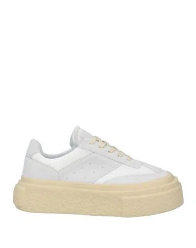MM6 MAISON MARGIELA MM6 MAISON MARGIELA WOMAN SNEAKERS LIGHT GREY SIZE 8 LEATHER, TEXTILE FIBERS