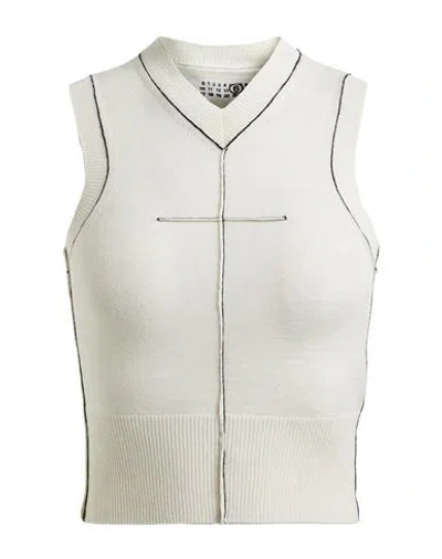 Mm6 Maison Margiela Woman Sweater Slate Blue Size L Virgin Wool, Acrylic In White