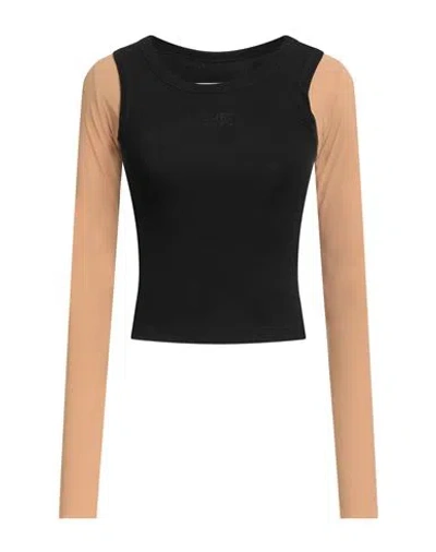 Mm6 Maison Margiela Woman T-shirt Black Size M Cotton, Elastane, Polyamide